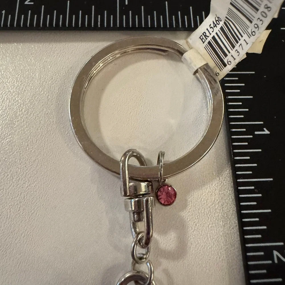 Dreams Come True Keychain Silver Tone Floral Butterfly Charm Pink Rhinestone‎